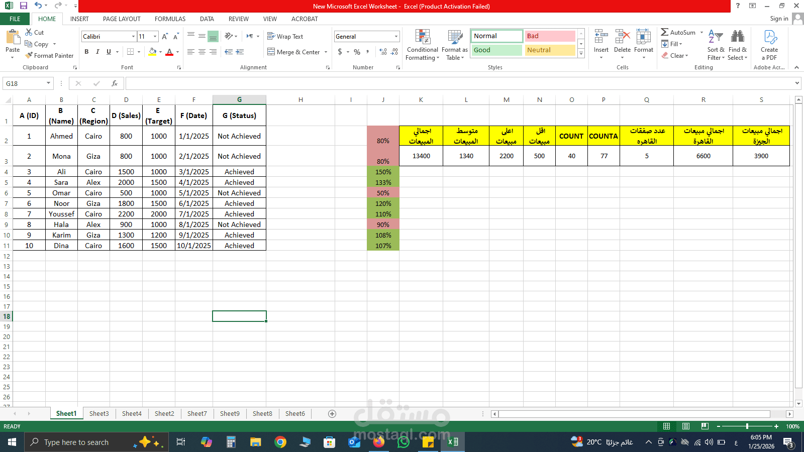 تحليل وإدارة بيانات المبيعات باستخدام Microsoft Excel