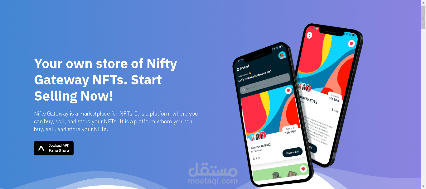 NFT Marketplace (React Native app + React Landing Page)