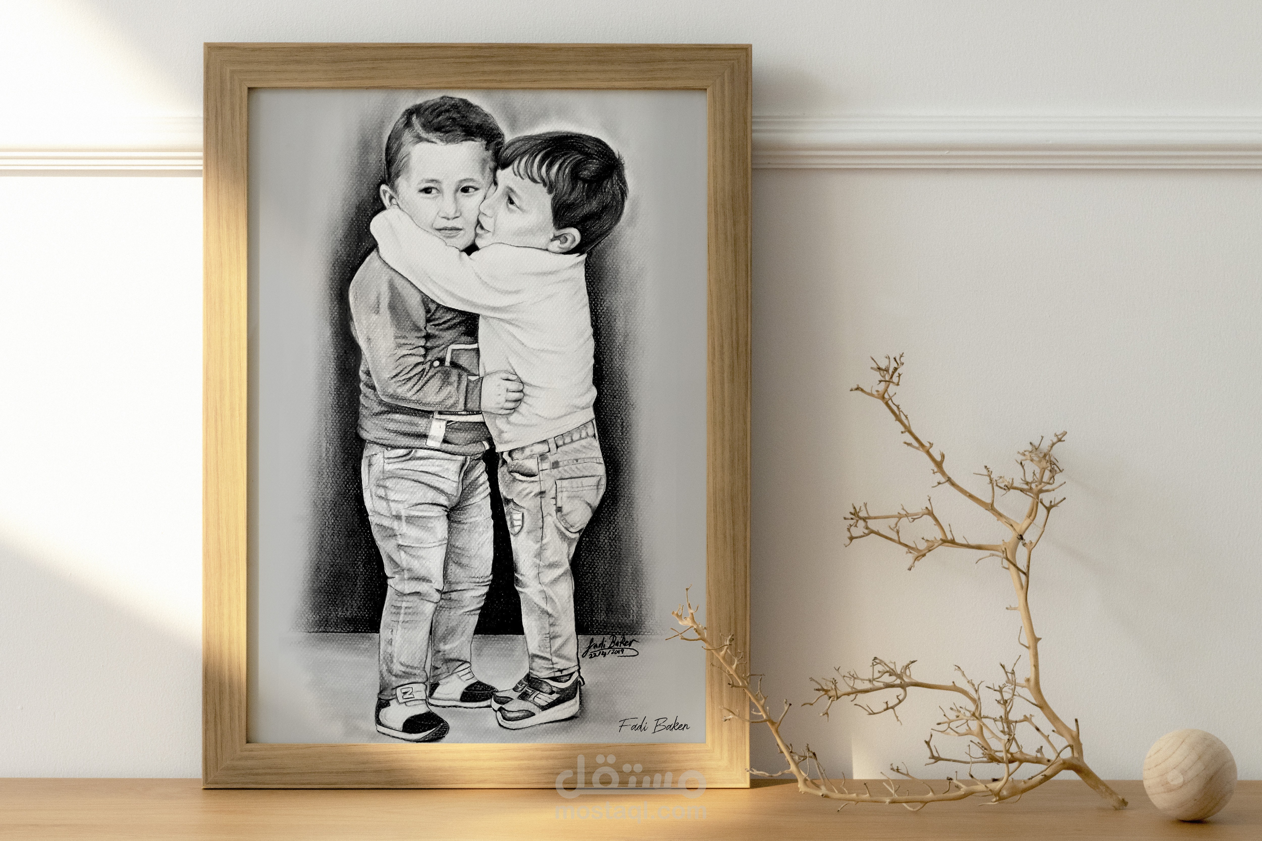 رسم يدوي بأقلام الفحم على ورق كانسون