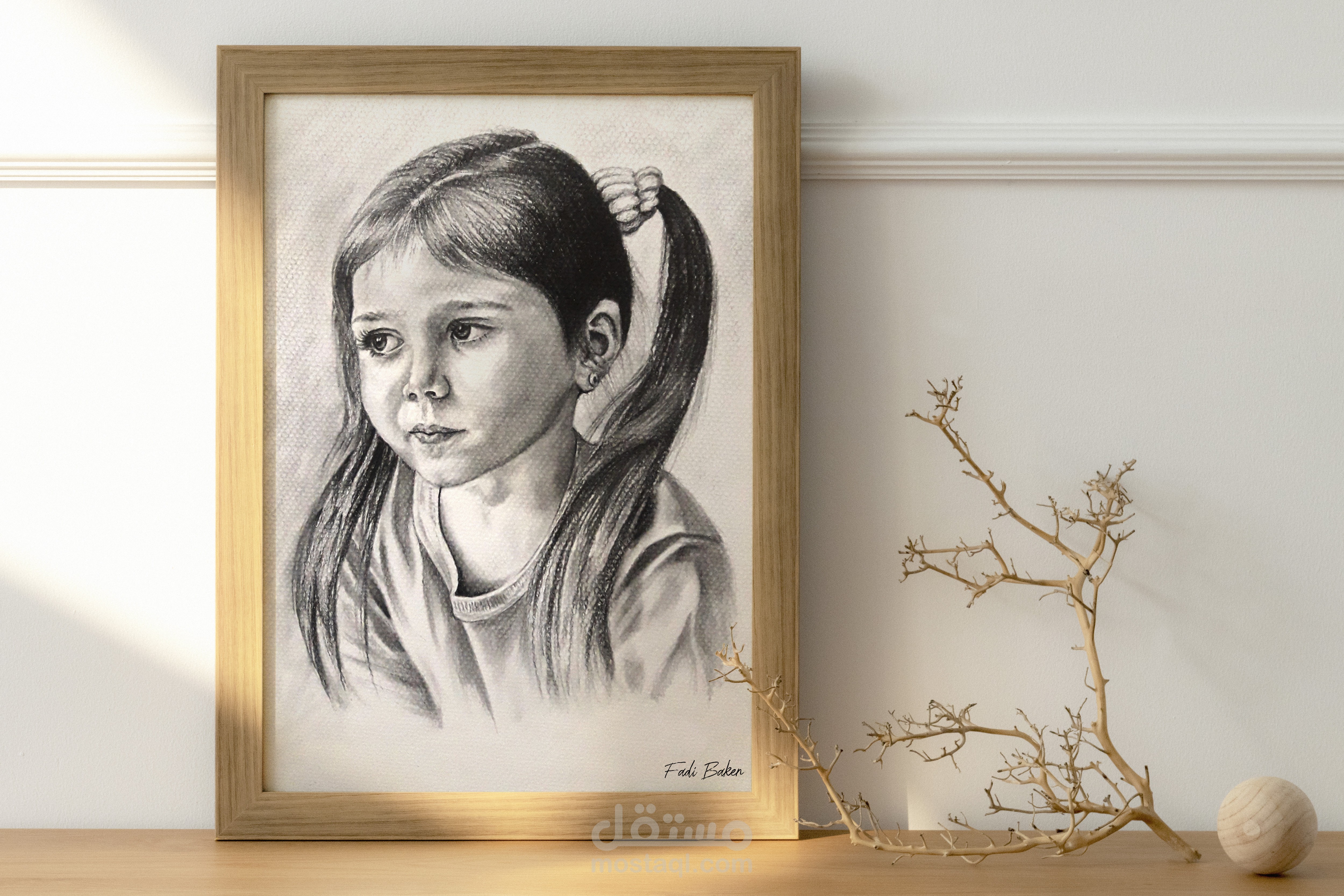 رسم يدوي بأقلام الفحم على ورق كانسون