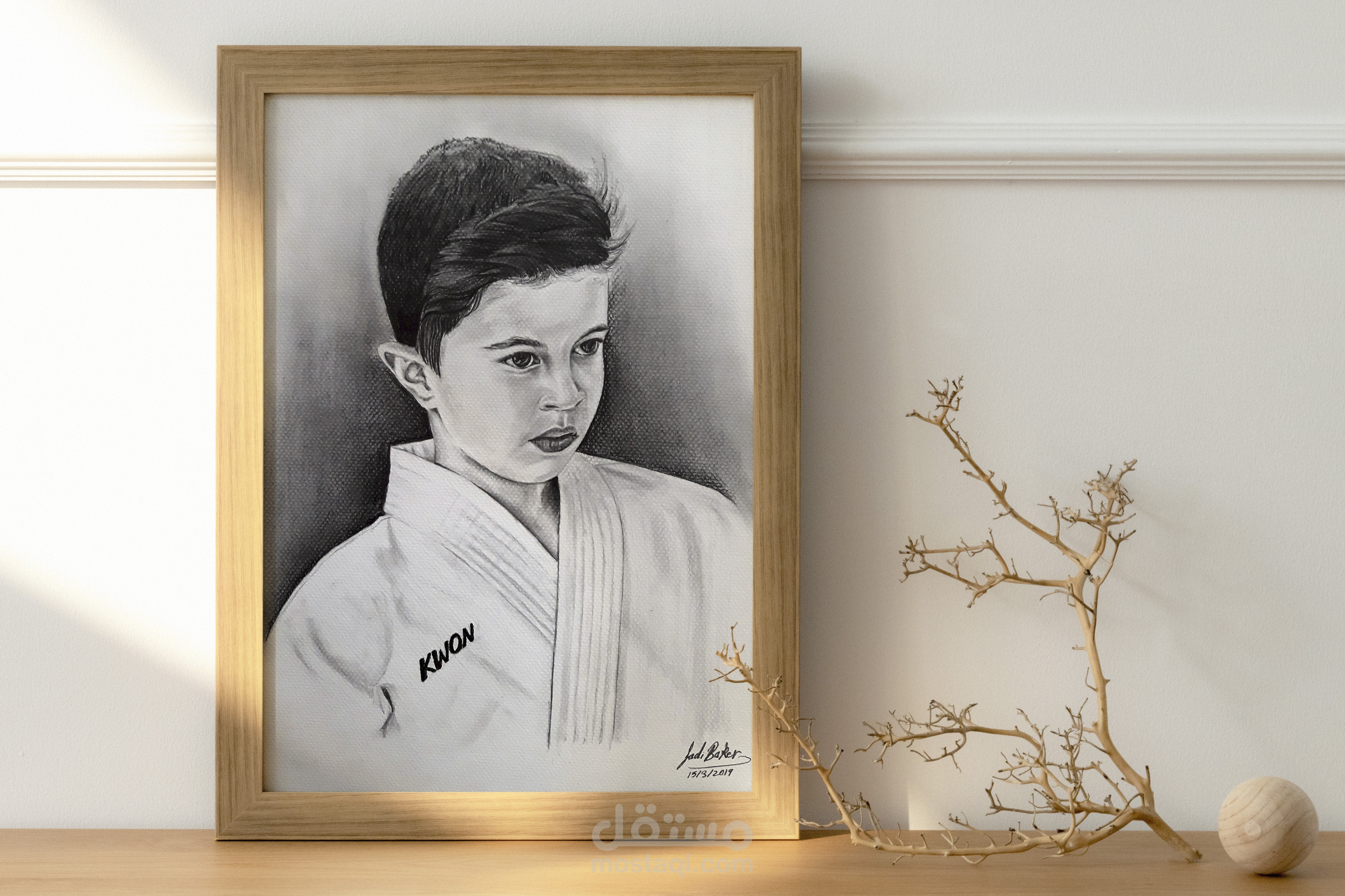 رسم يدوي بأقلام الفحم على ورق كانسون