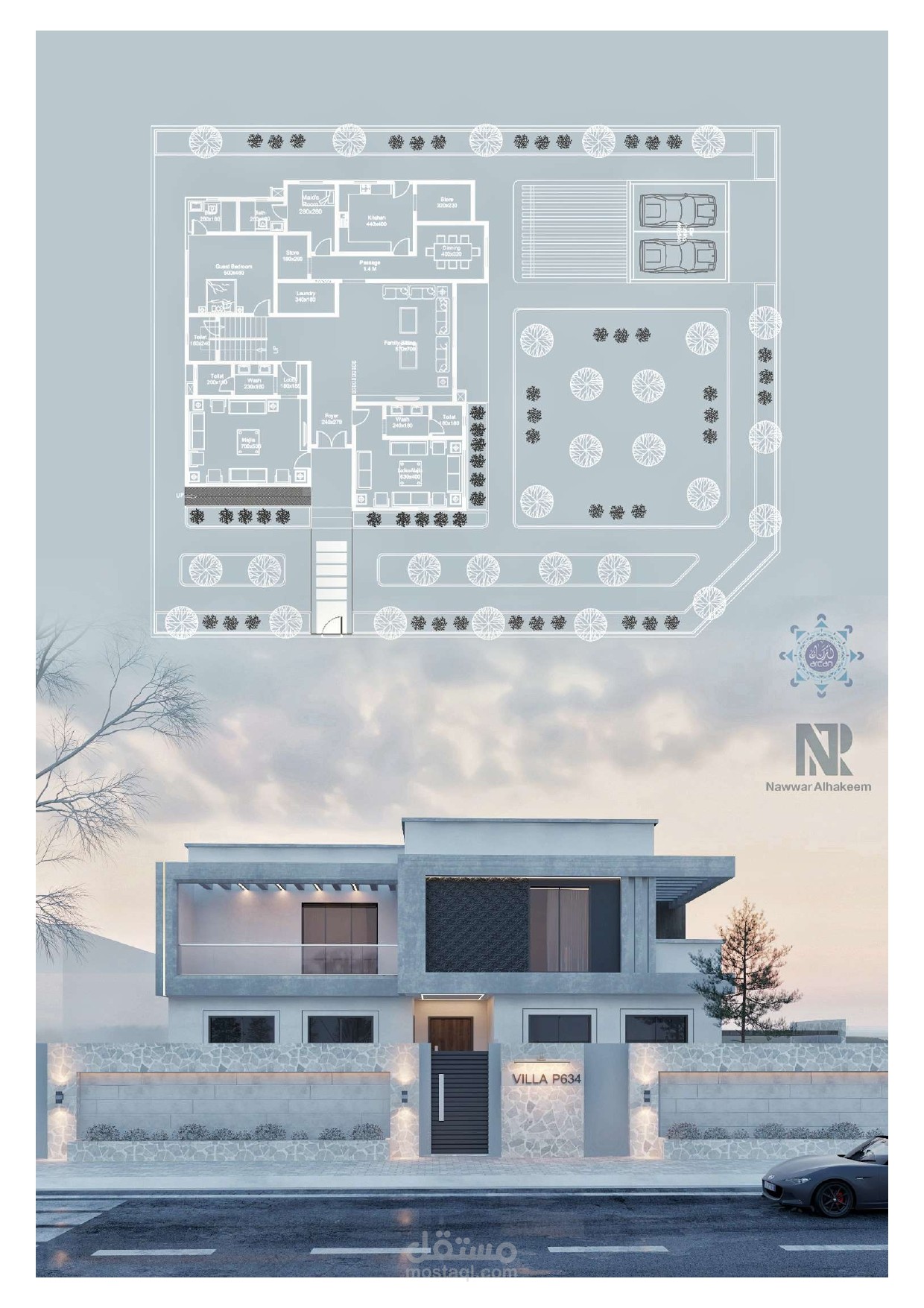 Villa design (Layout - 3D elevations )