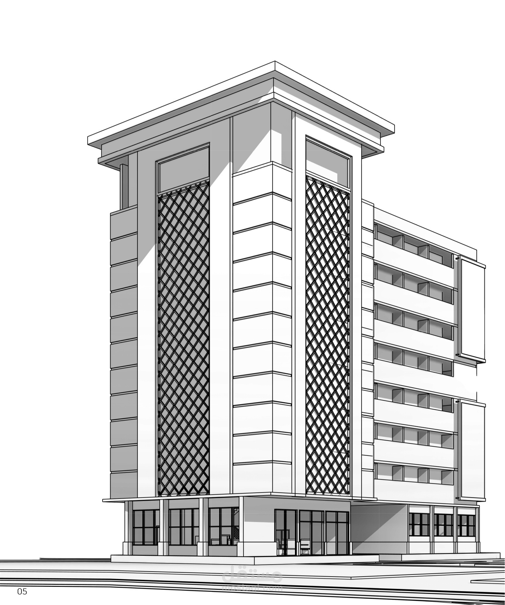 تصميم كامل ونمذجة ثلاثية الأبعاد لمشروع تصميم حضري على برنامج Revit