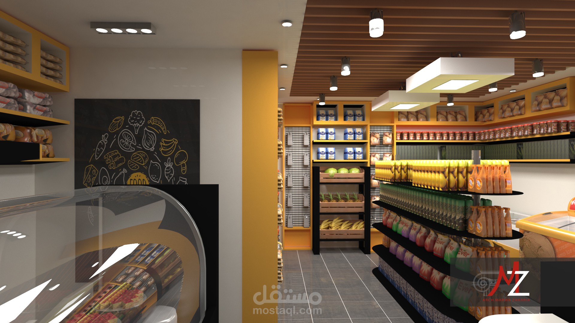 تصميم داخلي لمحل ميني ماركت