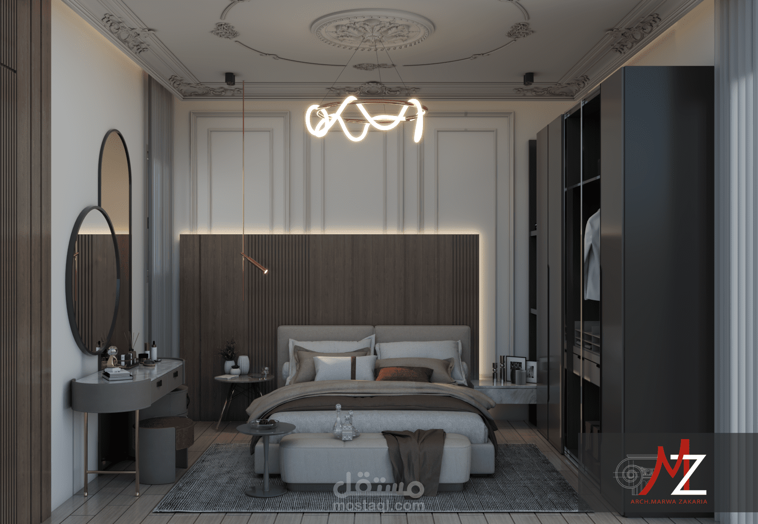 تصميم نيوكلاسيك لغرفة نوم رئيسية