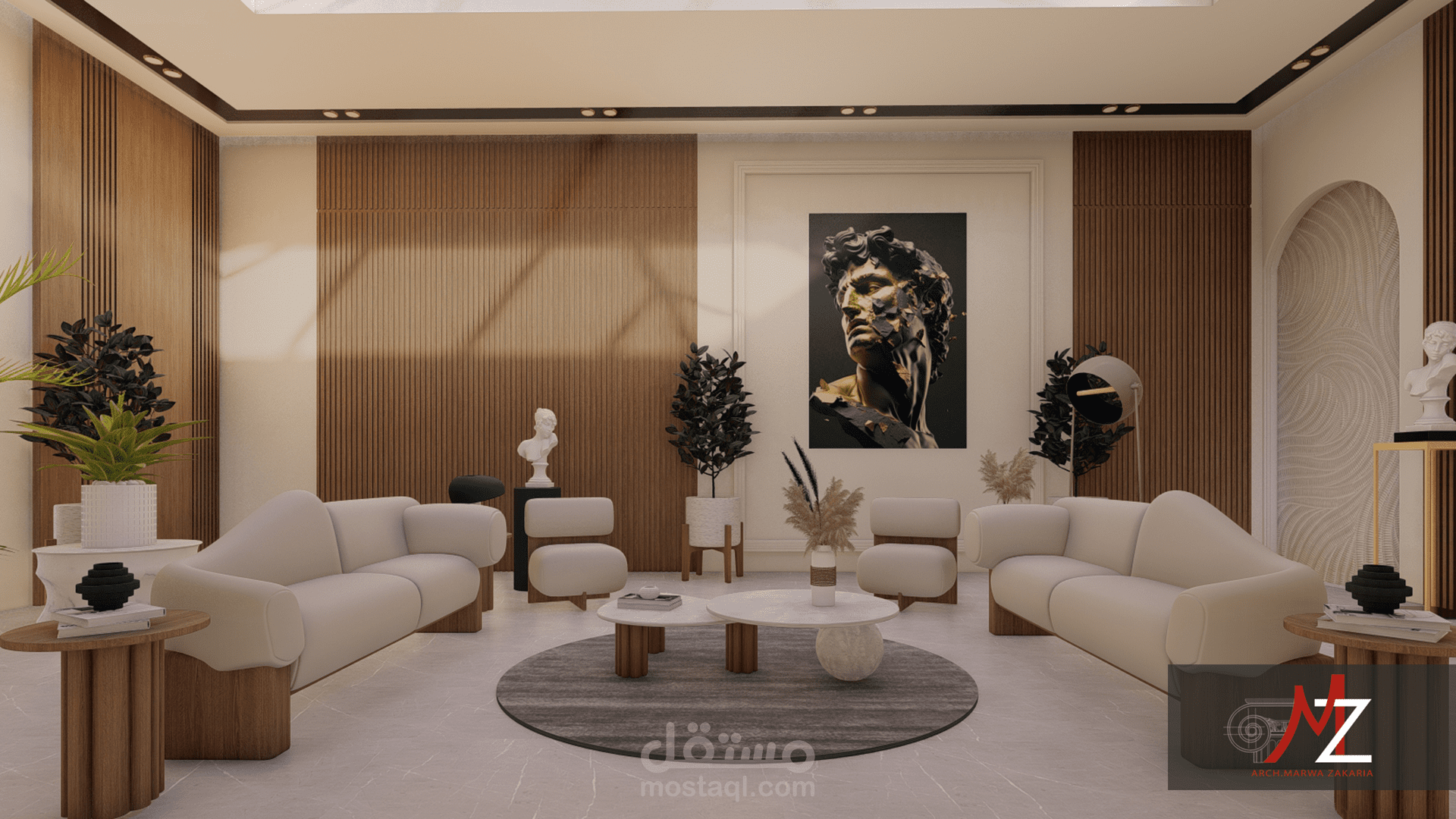 تصميم داخلي لصالة عائلية استراحة بالدور العلوي للفيلا