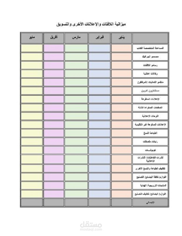 تصميم جدول