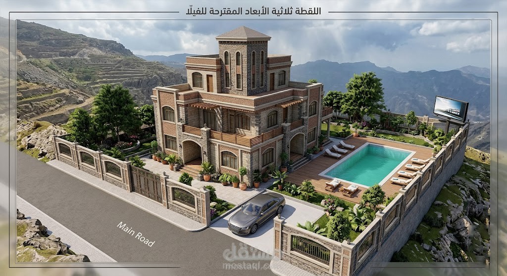 تصميم فيلا كلاسيكية حديثة في بيئة جبلية خلابة