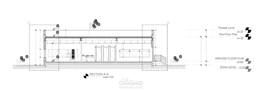 مخططات تنفيذية وقطاع رأسي تفصيلي (Section A-A)