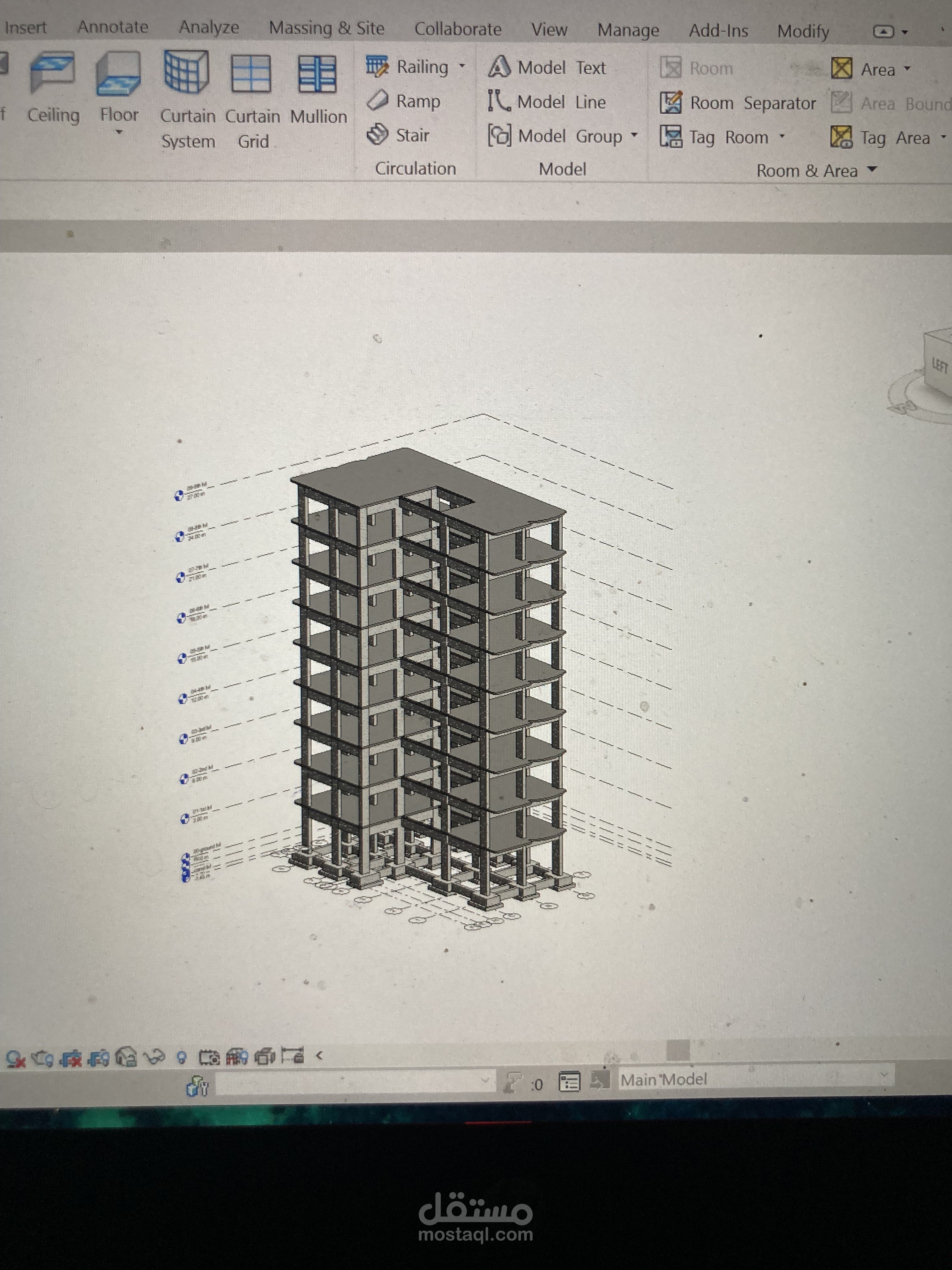 نموذج ثلاثي الابعاد لعمارة سكنية على برنامج Revit