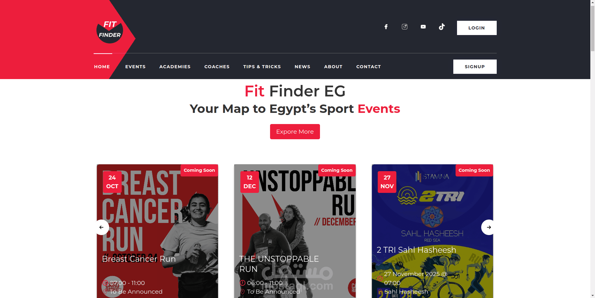 Fitfinder | موقع لحجز ايفنتات رياضية