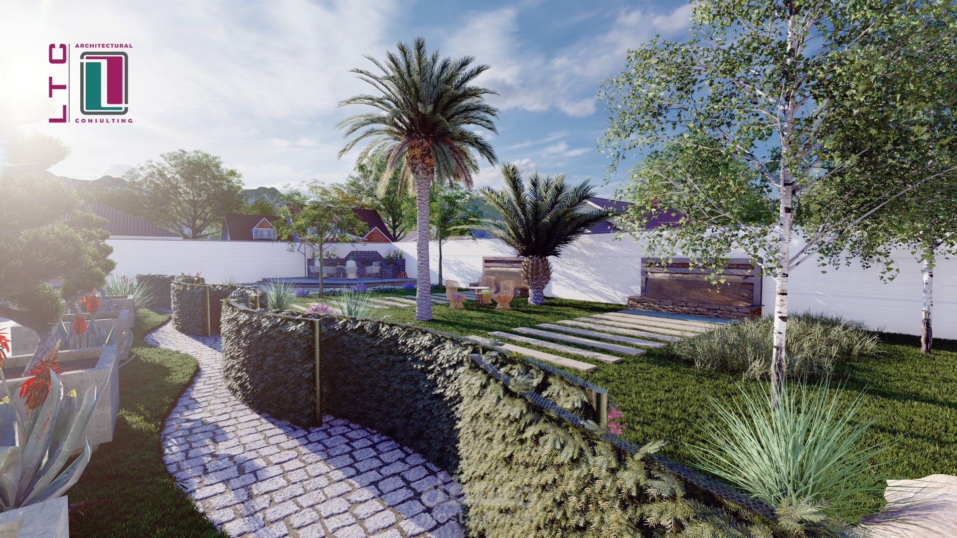 تصميم حديقة وموقع عام لفيلا خاصة