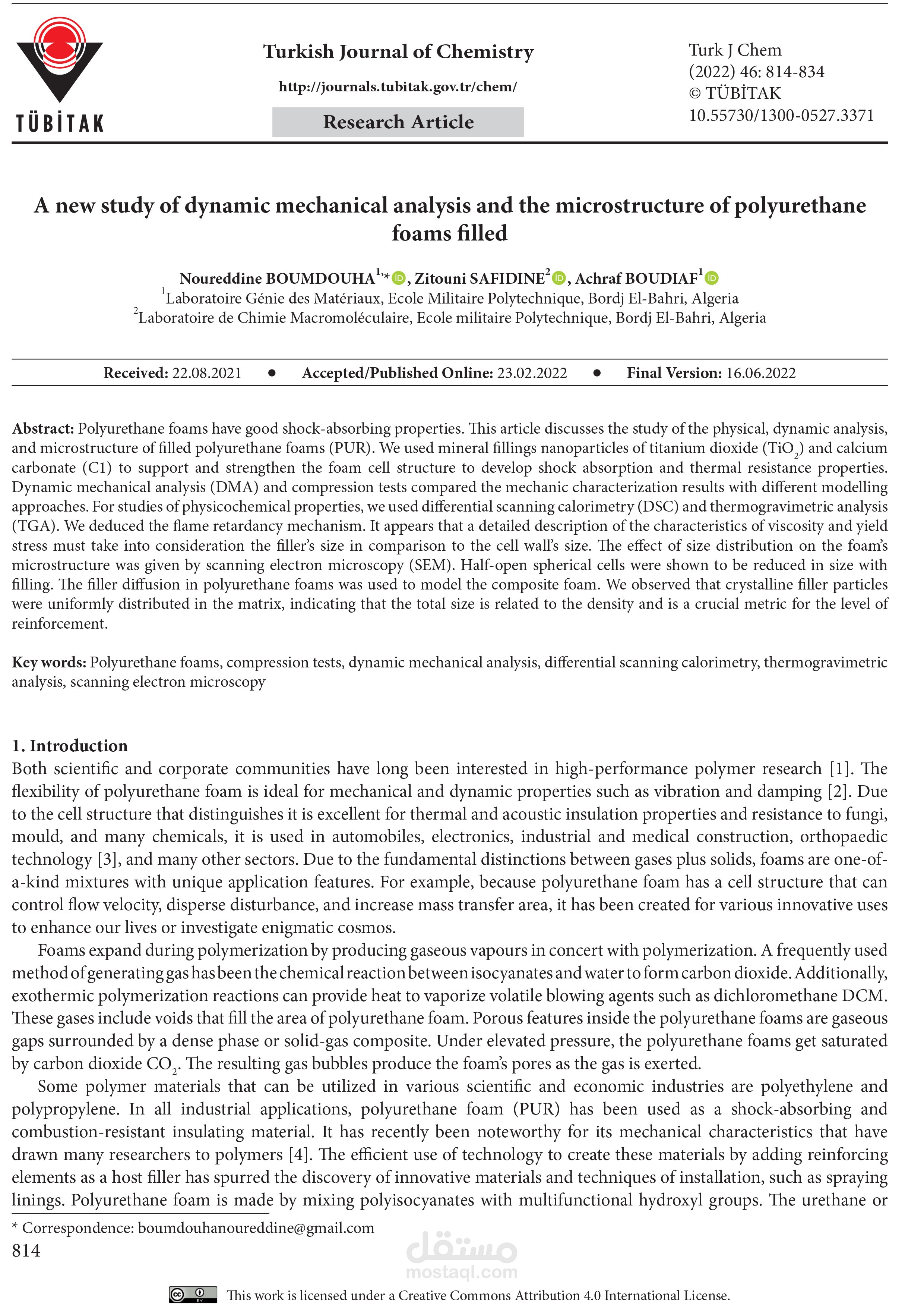 دراسة جديدة للتحليل الميكانيكي الديناميكي والمجهر الإلكتروني للمسح للرغوات البولي يوريثان المملوءة Q3 Pub6_Analyse mécanique, microstructure mousses polyuréthane