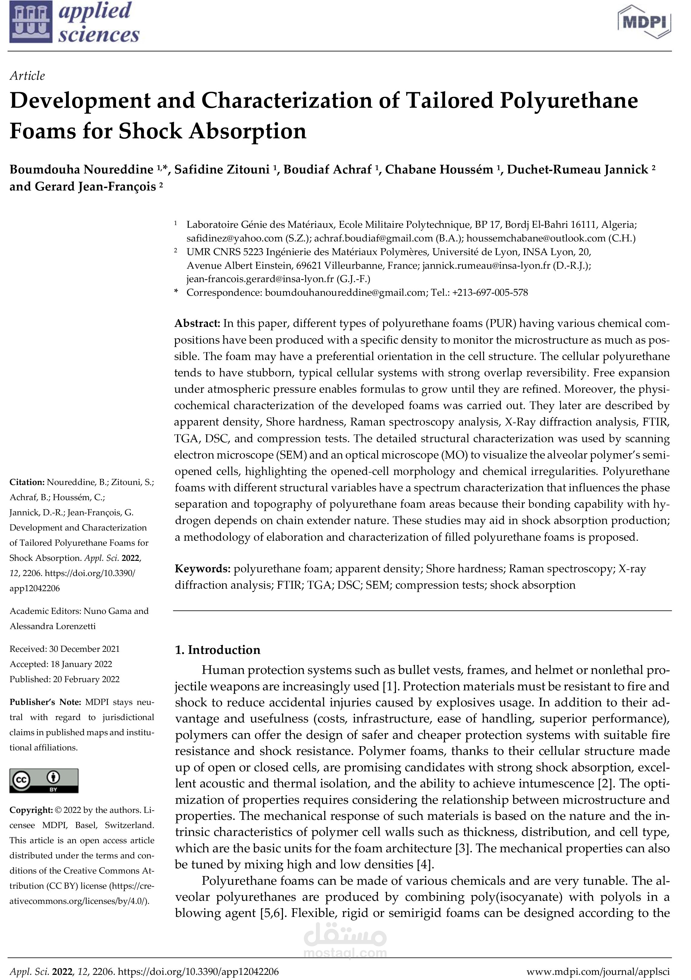 تطوير وتوصيف رغاوي البولي يوريثان المصممة خصيصًا لامتصاص الصدمات  Q2 Pub5_Caractérisation mousses polyuréthane absorption chocs
