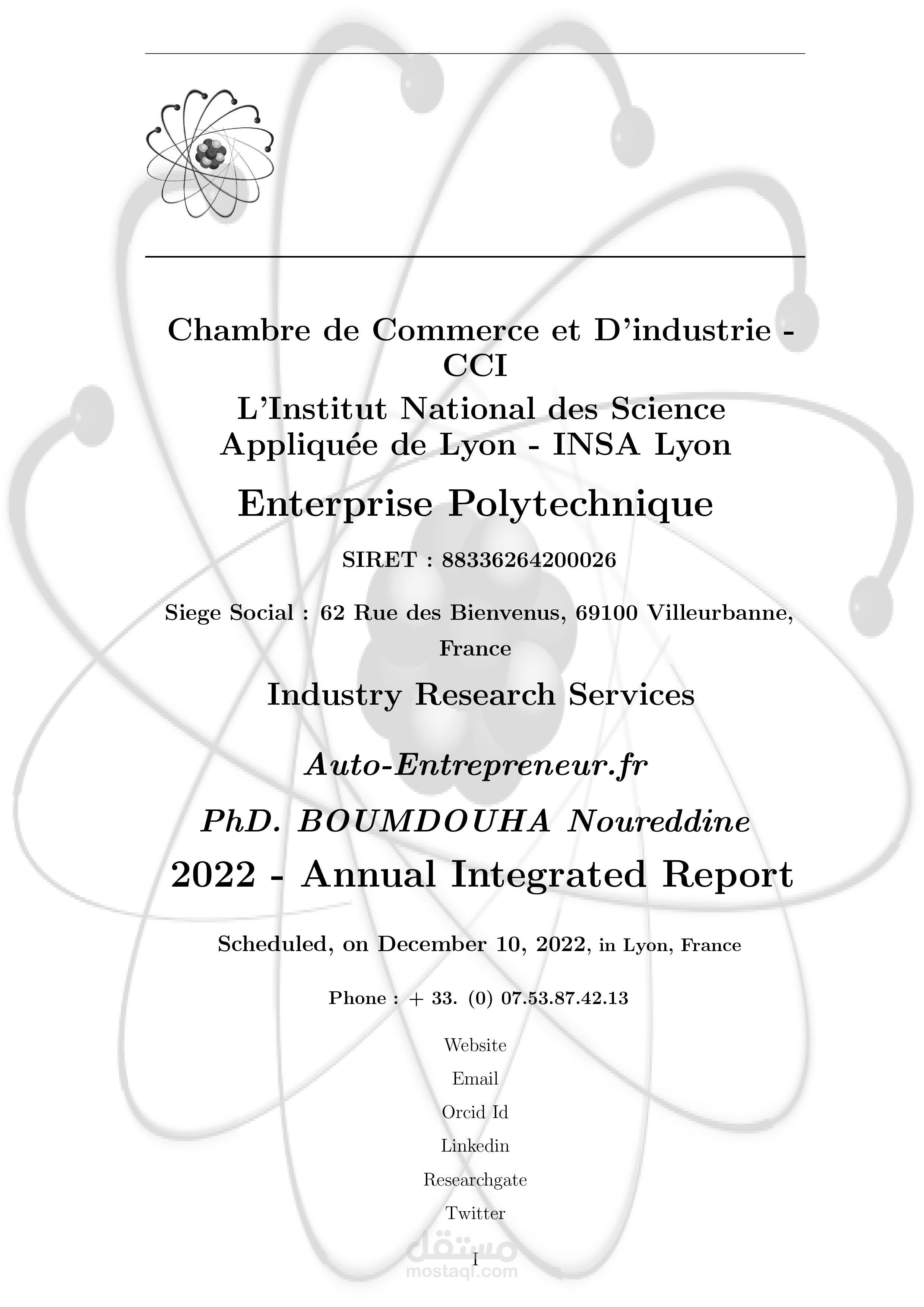 مشروع البوليتكنيك  **Project Polytechnique Reporting**