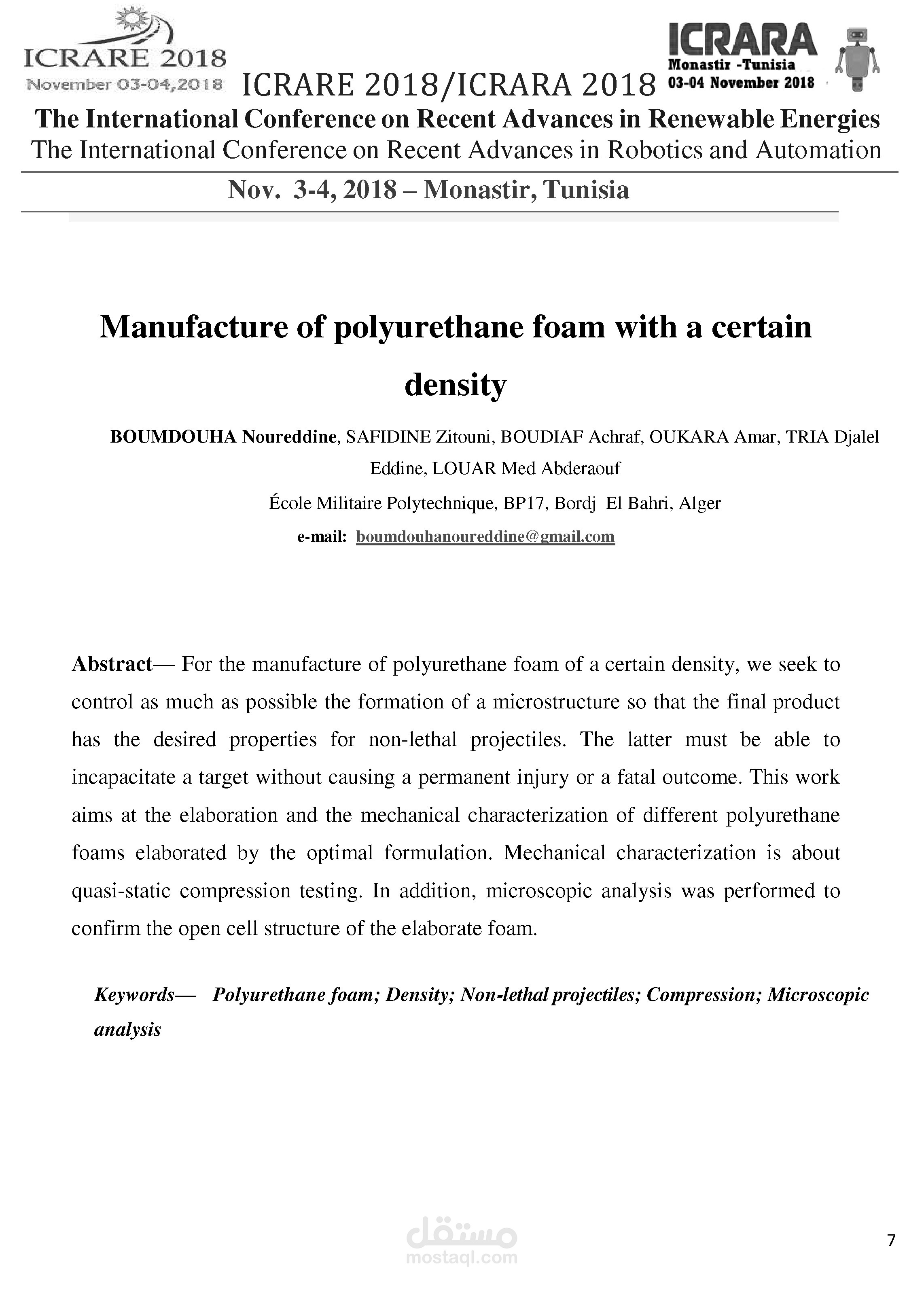 Int'l Conf_5_Fabrication mousse polyuréthane densité certaine