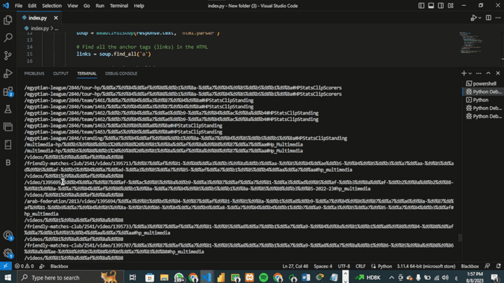 Script to scraping links