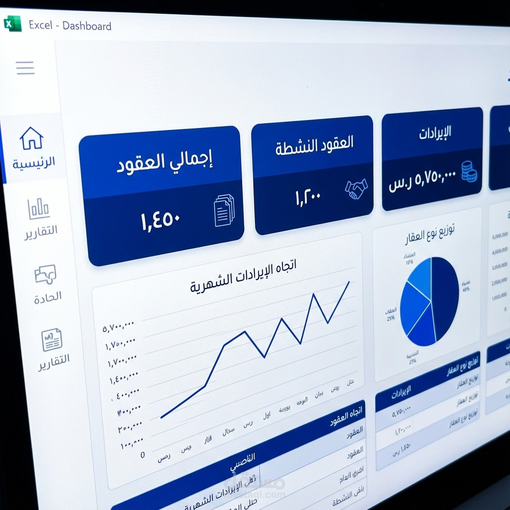 لوحة قيادة احترافية لإدارة العقود والإيجارات العقارية (Excel Dashboard)