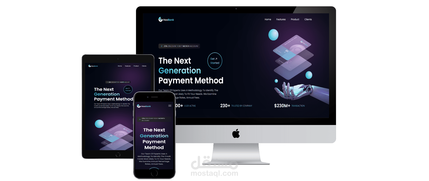 HooBank صفحة هبوط باستخدام رياكت