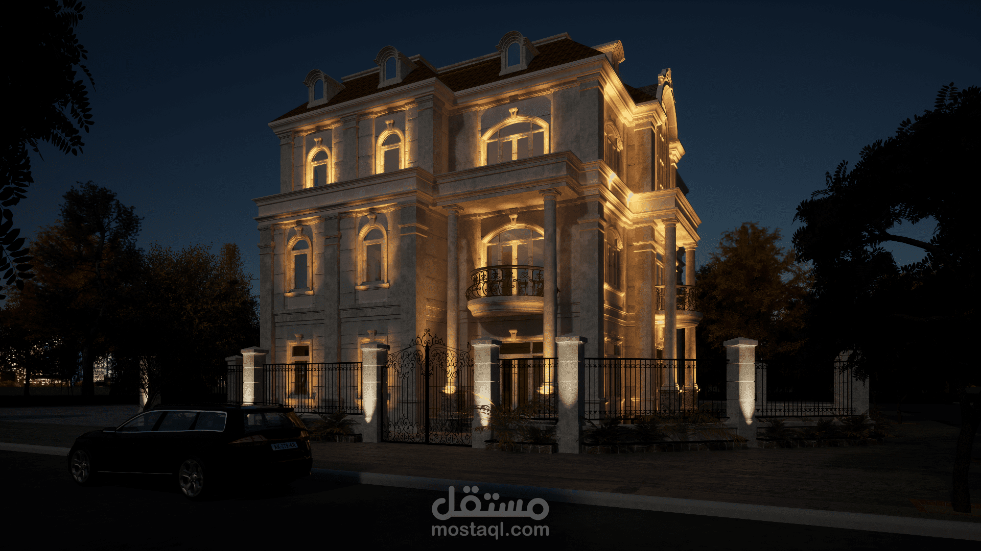 تصميم و إضاءة واجهة كلاسيكية