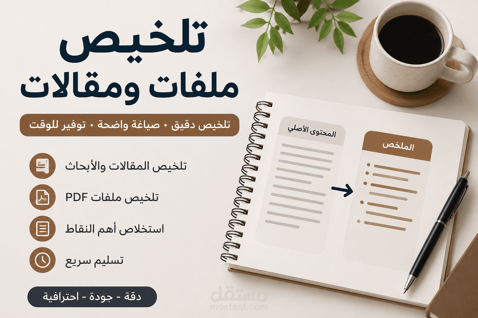 تلخيص مقالات وكتب بأسلوب احترافي وواضح