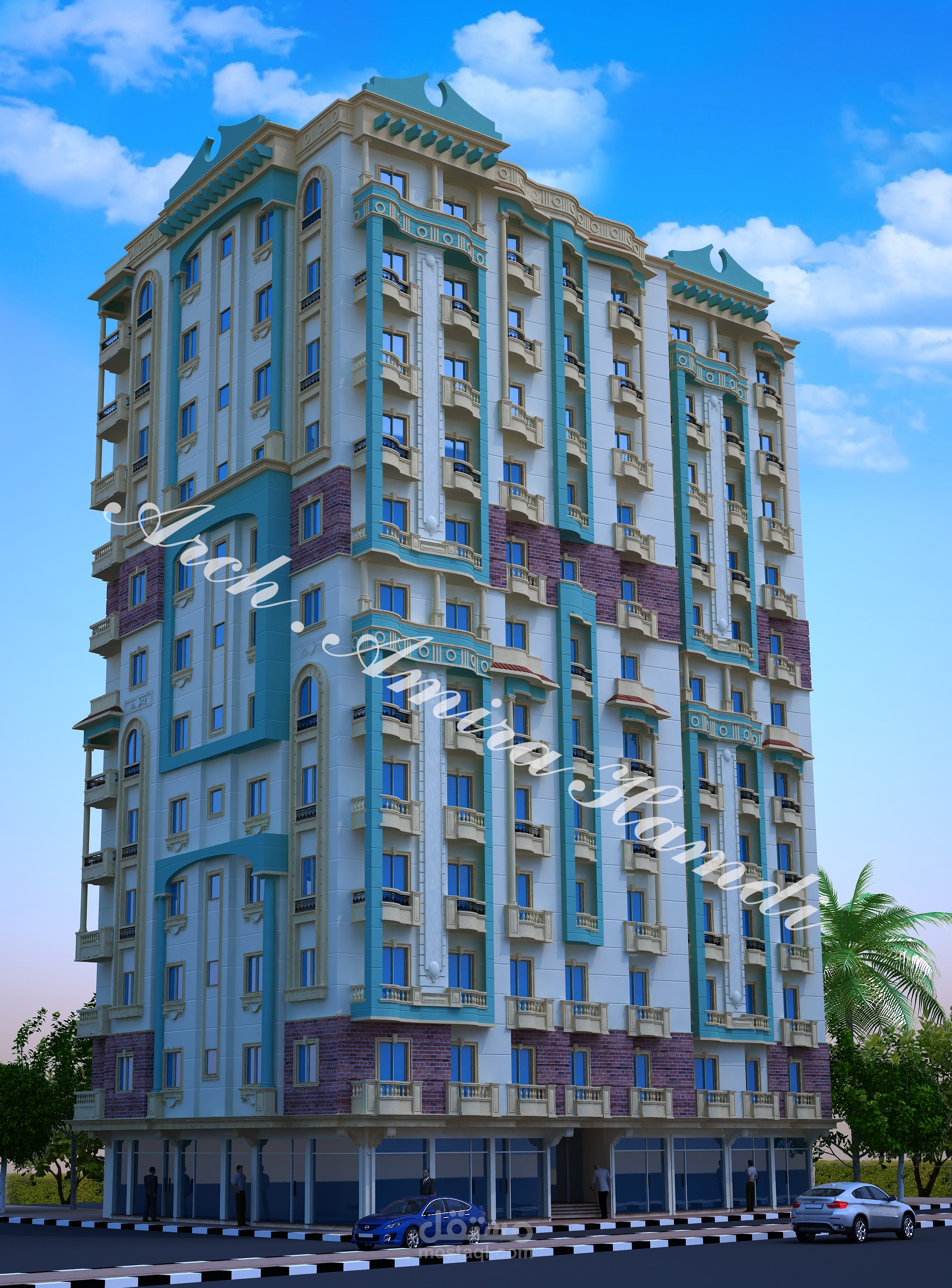 تصميم واظهار واجهات لبرج سكني