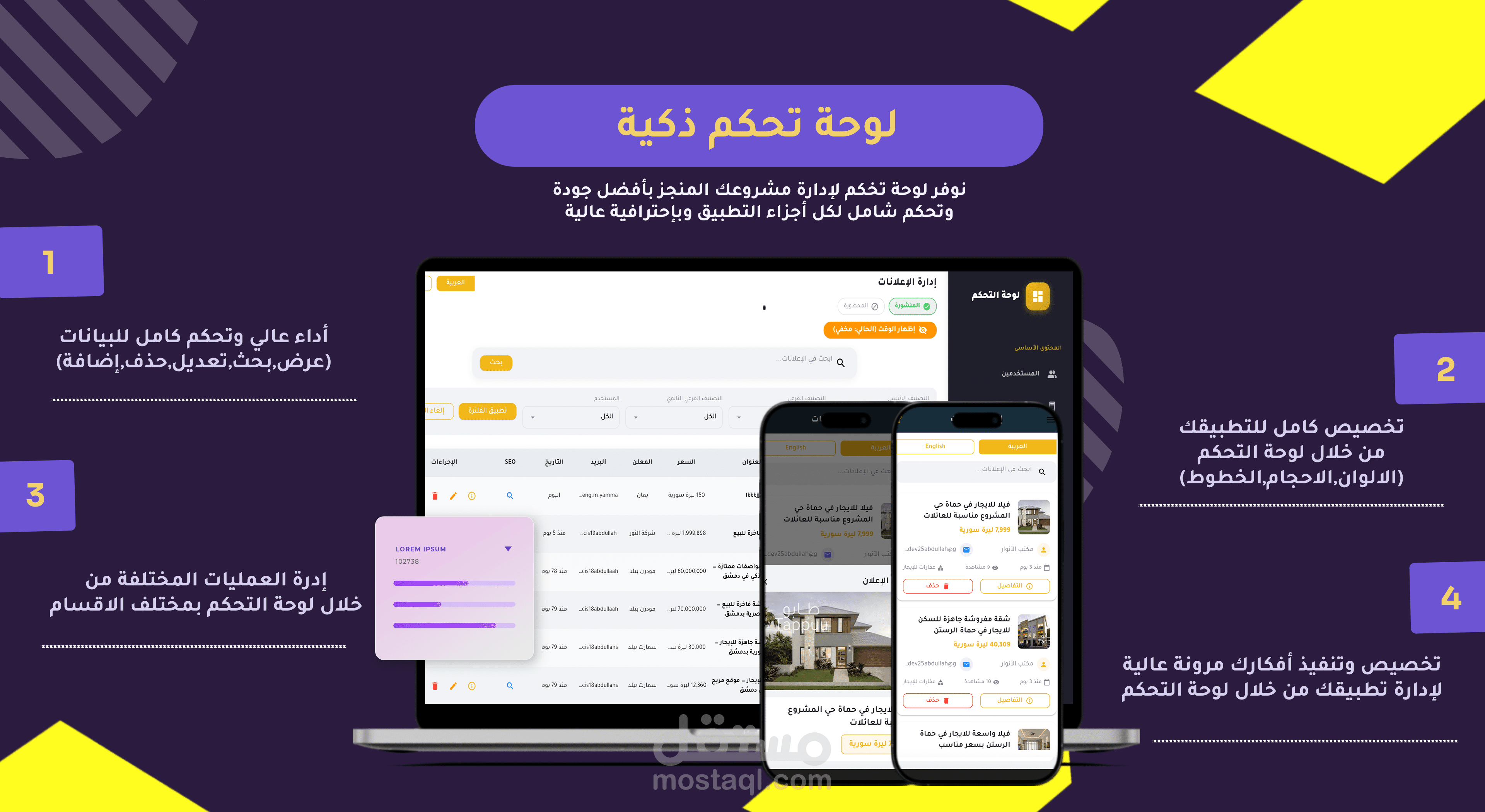 لوحة تحكم إدارية إحترافية(مرفقة مع اي عمل)
