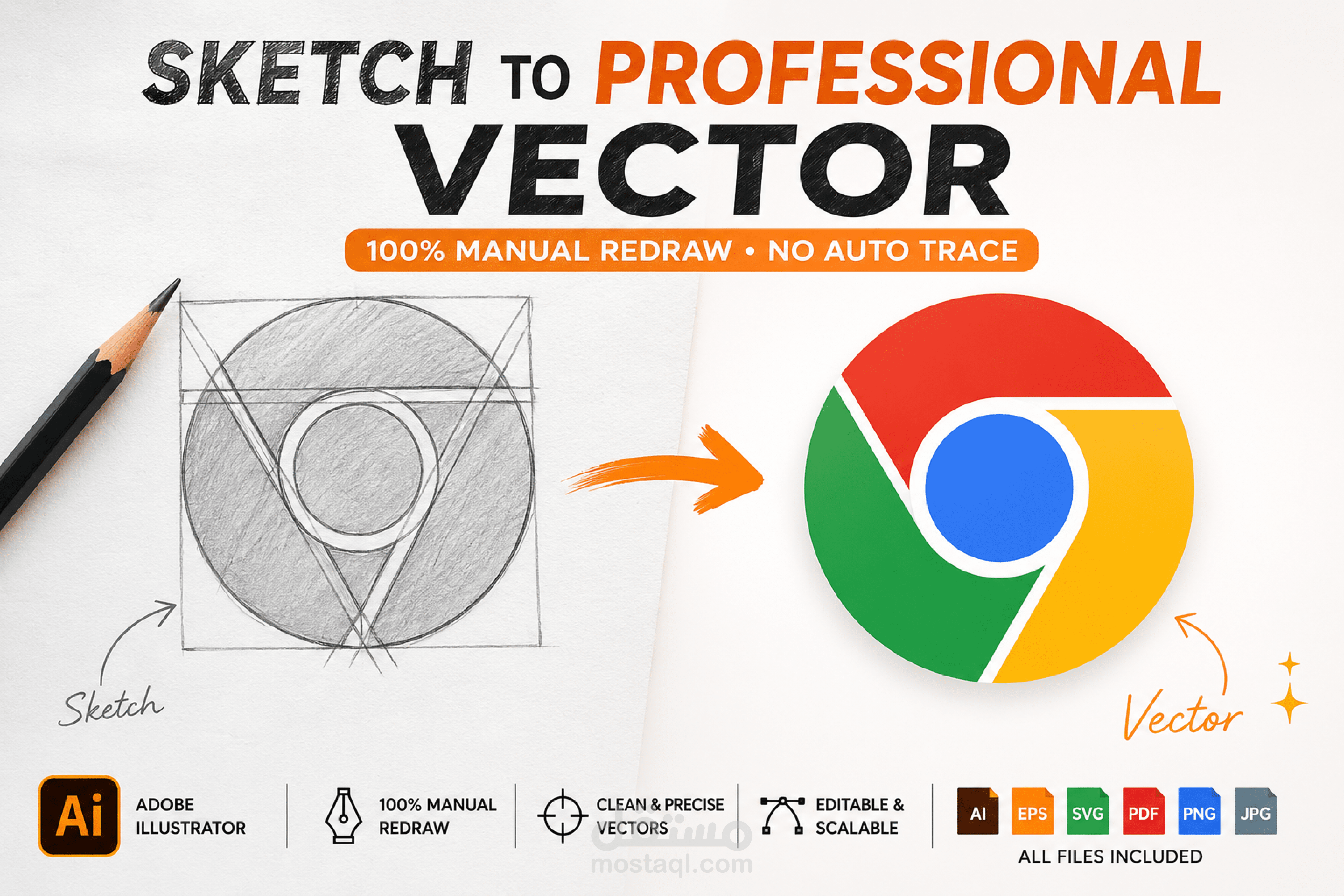 تحويل اللوجو المرسوم بالرصاص إلى Vector احترافي باستخدام Adobe Illustrator