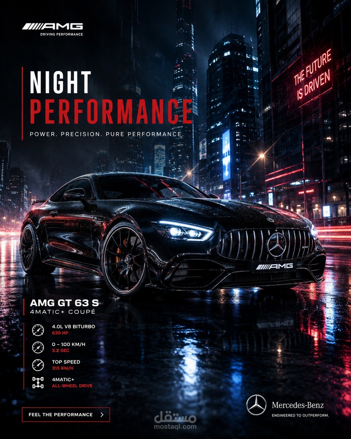 تصميم بوستر إعلاني سينمائي لسيارة فارهة - Mercedes-AMG GT 63 S