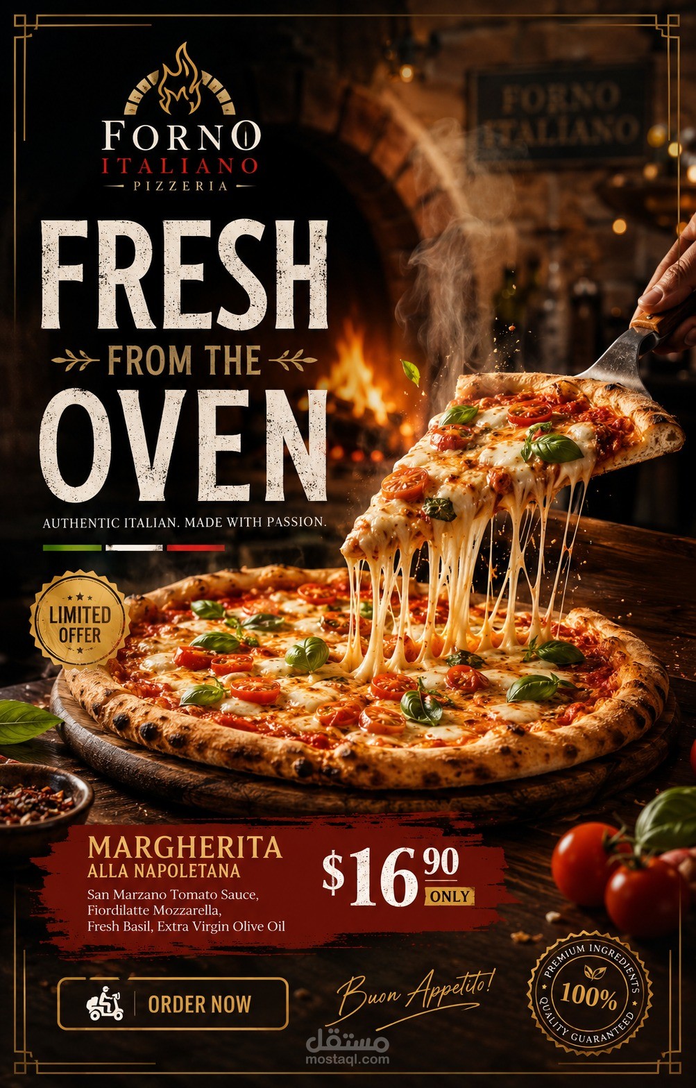 تصميم بوستر إعلاني ترويجي لمطعم بيتزا إيطالي - Forno Italiano Pizzeria
