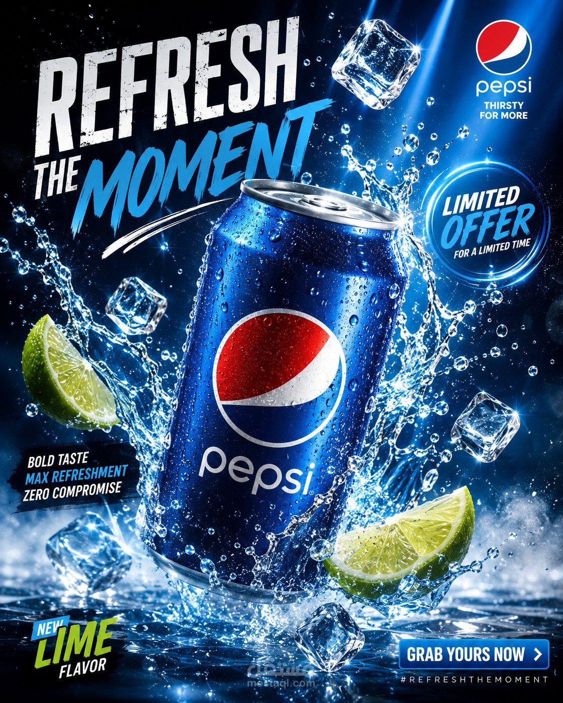 تصميم بوستر إعلاني ترويجي لمشروب غازي - Pepsi Lime Flavor