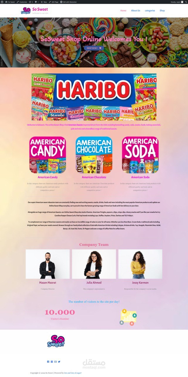 Sweets website on Wordpress