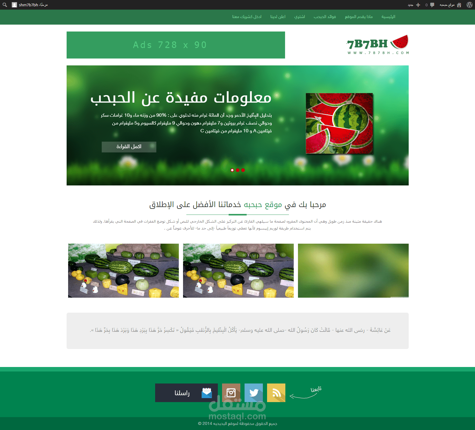 تصميم وبرمجة قالب وردبريس موقع لبيع الحبحبه (البطيخ الاحمر)