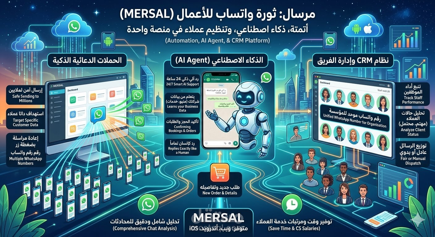 مرسال | منصة متكاملة لإعلانات واتساب وأتمتة الردود وإدارة العملاء CRM