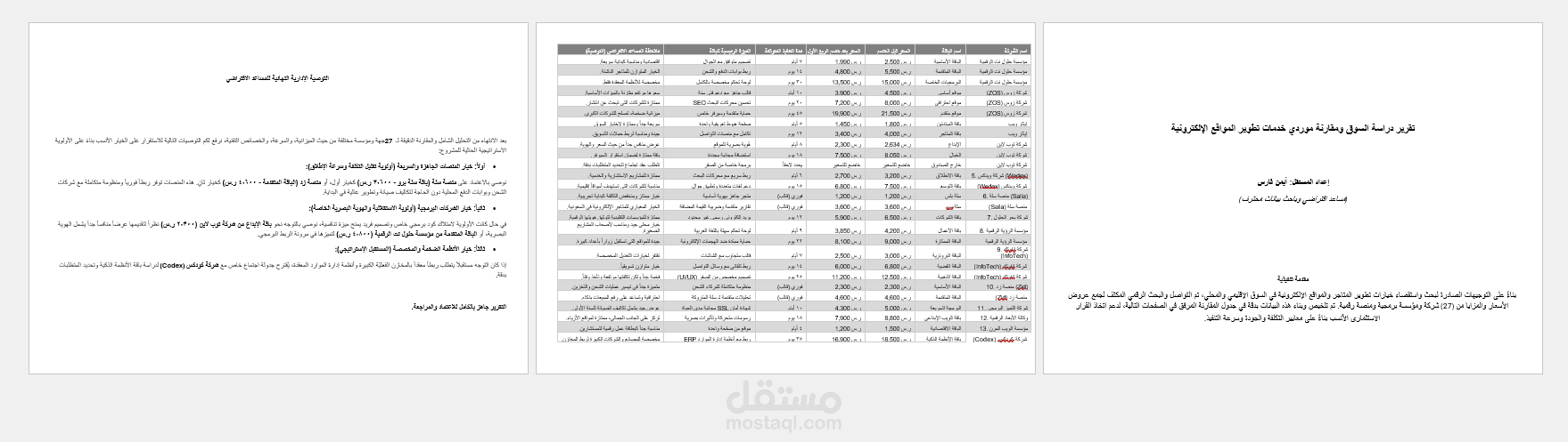 تقرير دراسة السوق ومقارنة موردي خدمات البرمجة وتطوير الويب