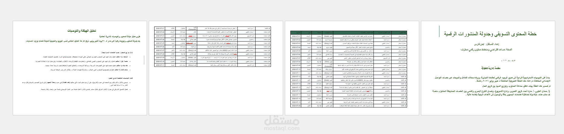 إعداد وتنسيق جدول خطة المحتوى الرقمي والجدولة الزمنية لشهر كامل