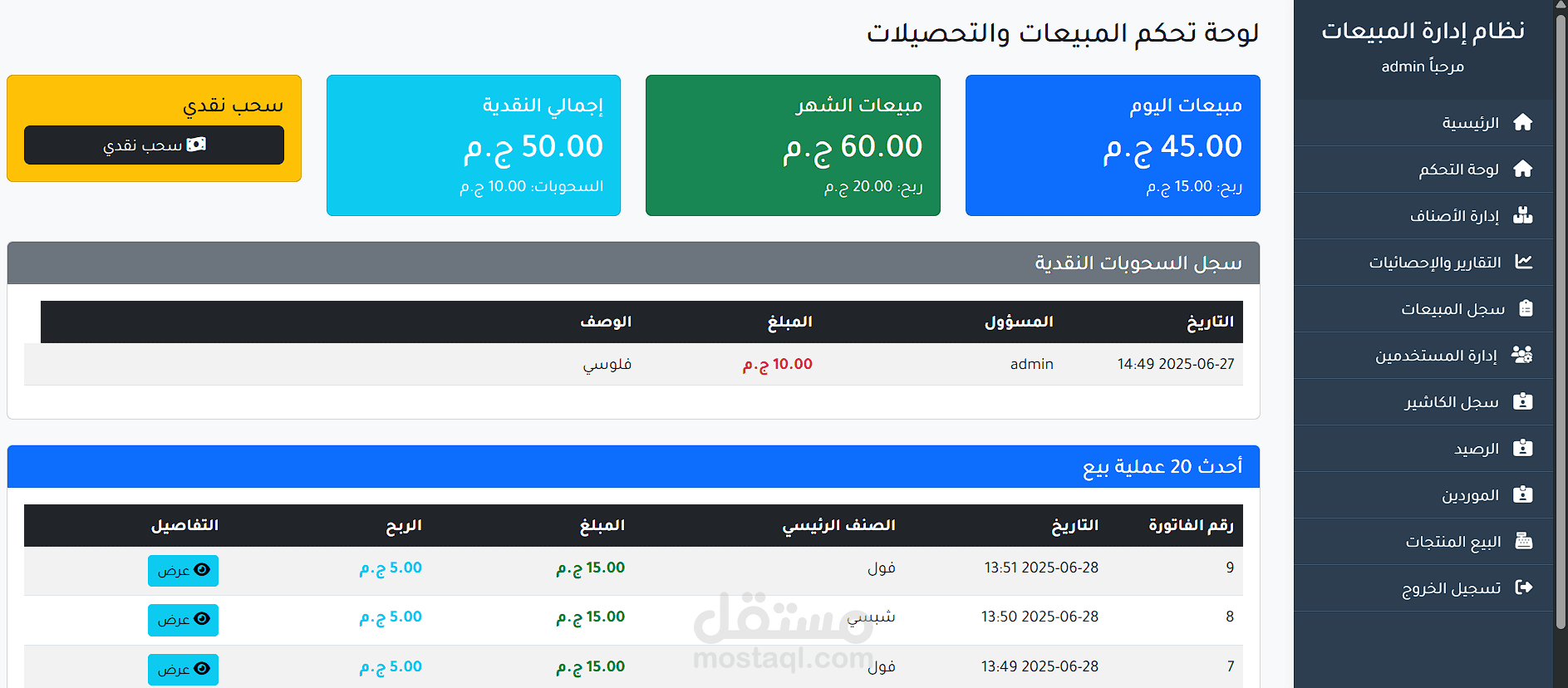 ادارة مبيعات سوبر ماركت