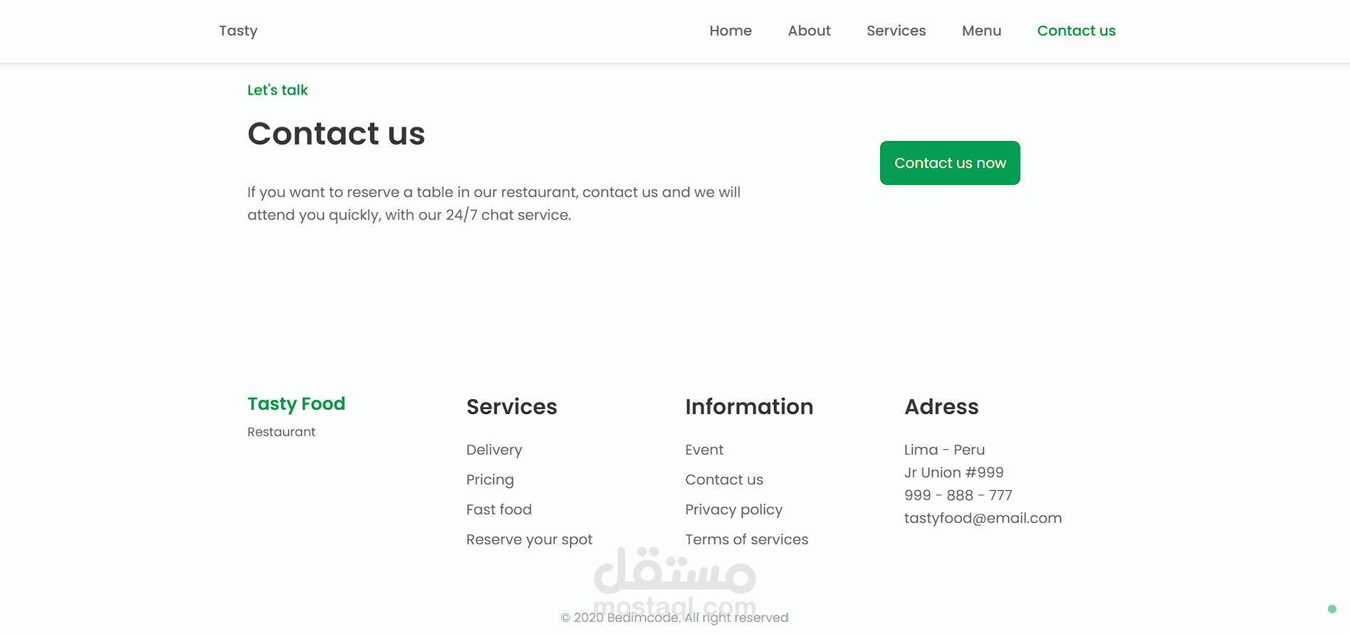 restraunt website for tasty restraunt