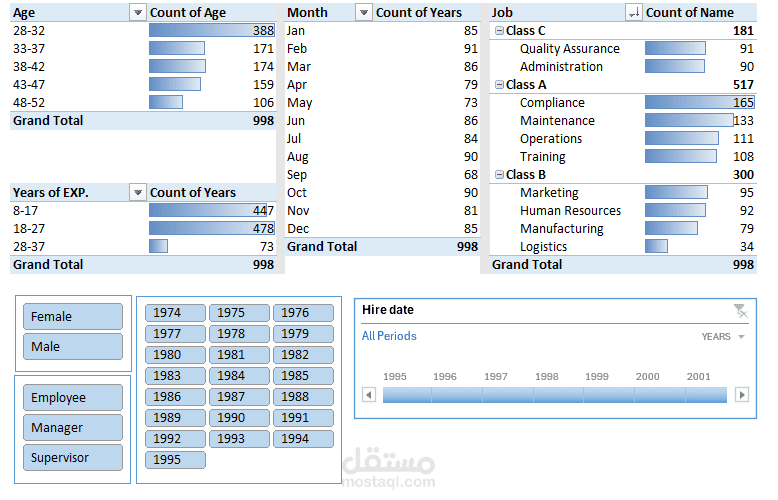 تصميم لوحة بيانات HR Dashboard احترافية لمتابعة وتحليل بيانات الموظفين