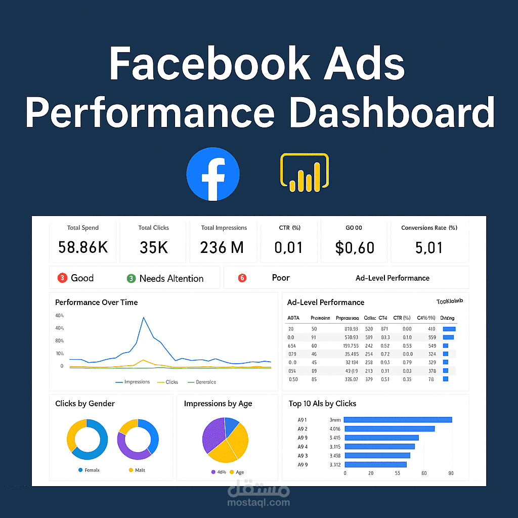 لوحة تحكم تحليل أداء إعلانات فيسبوك