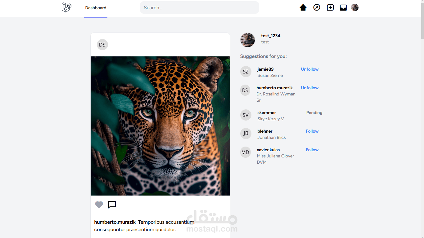برمجة متكاملة لتطبيق ويب شبيه بمنصة انستغرام.