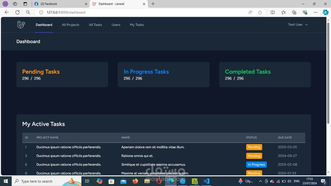 موفع إدارة مشاريع Laravel + React Inertia SPA