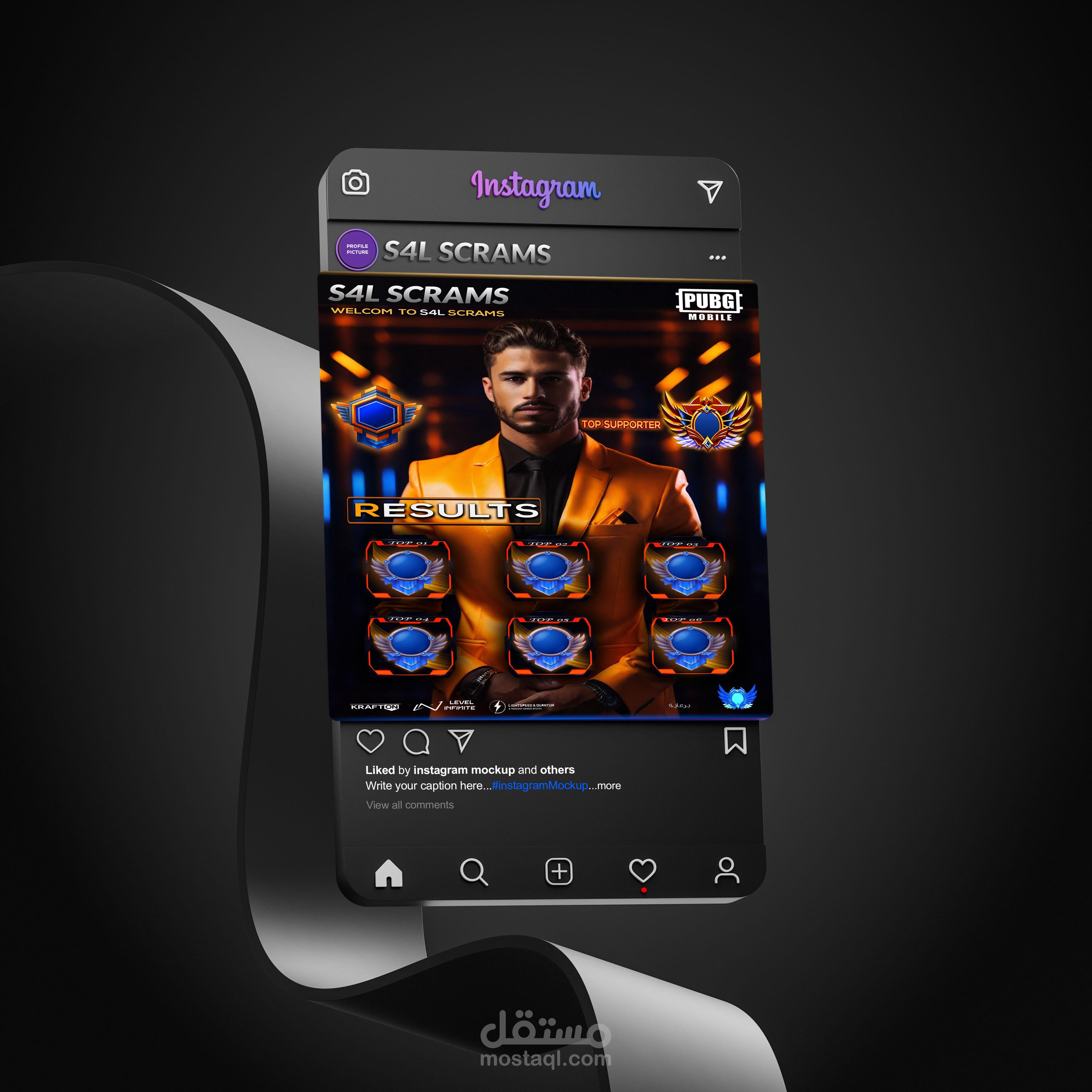 تصميم دعوة مميزة على إنستغرام لمسابقة لعبة ببجي من فريق جيمر