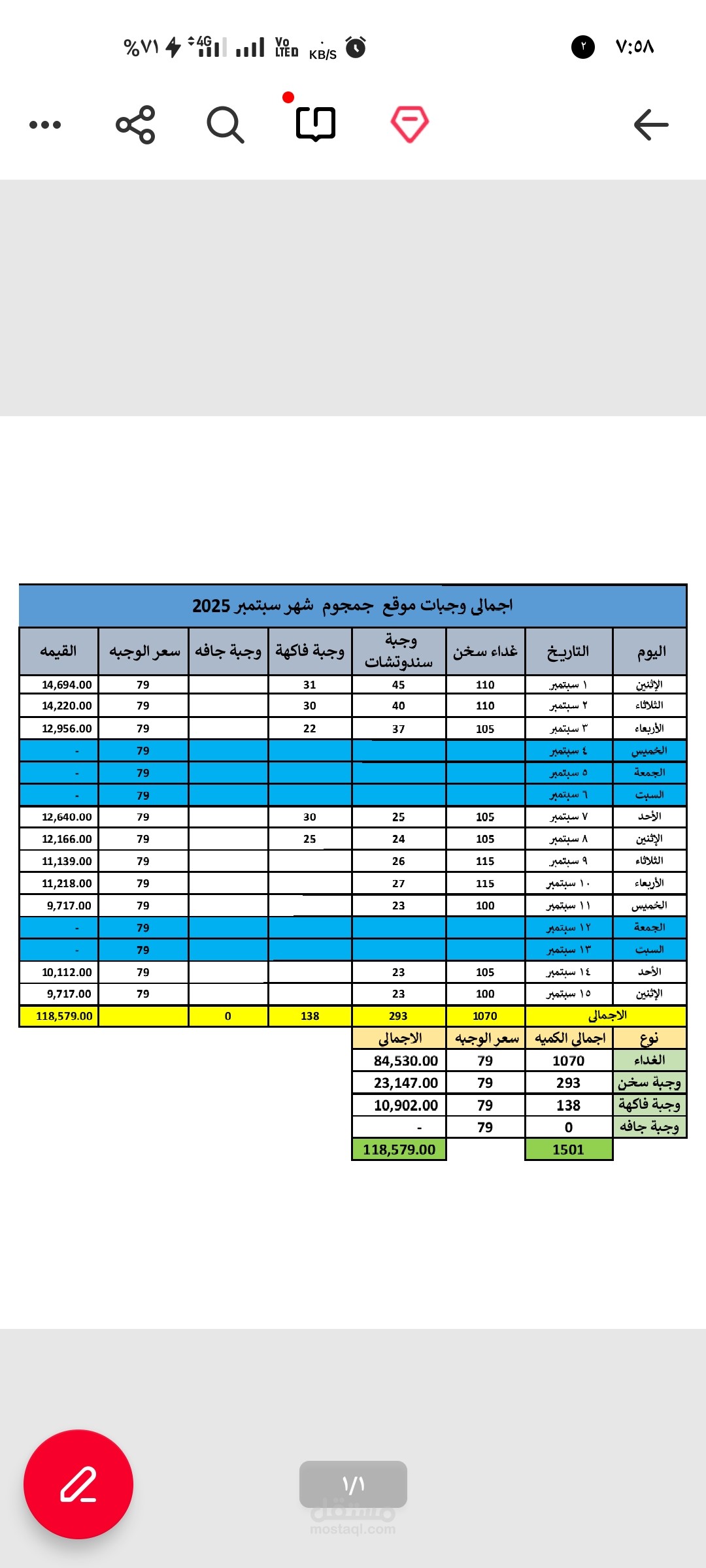 شيت كشف حساب لاحد الشركات