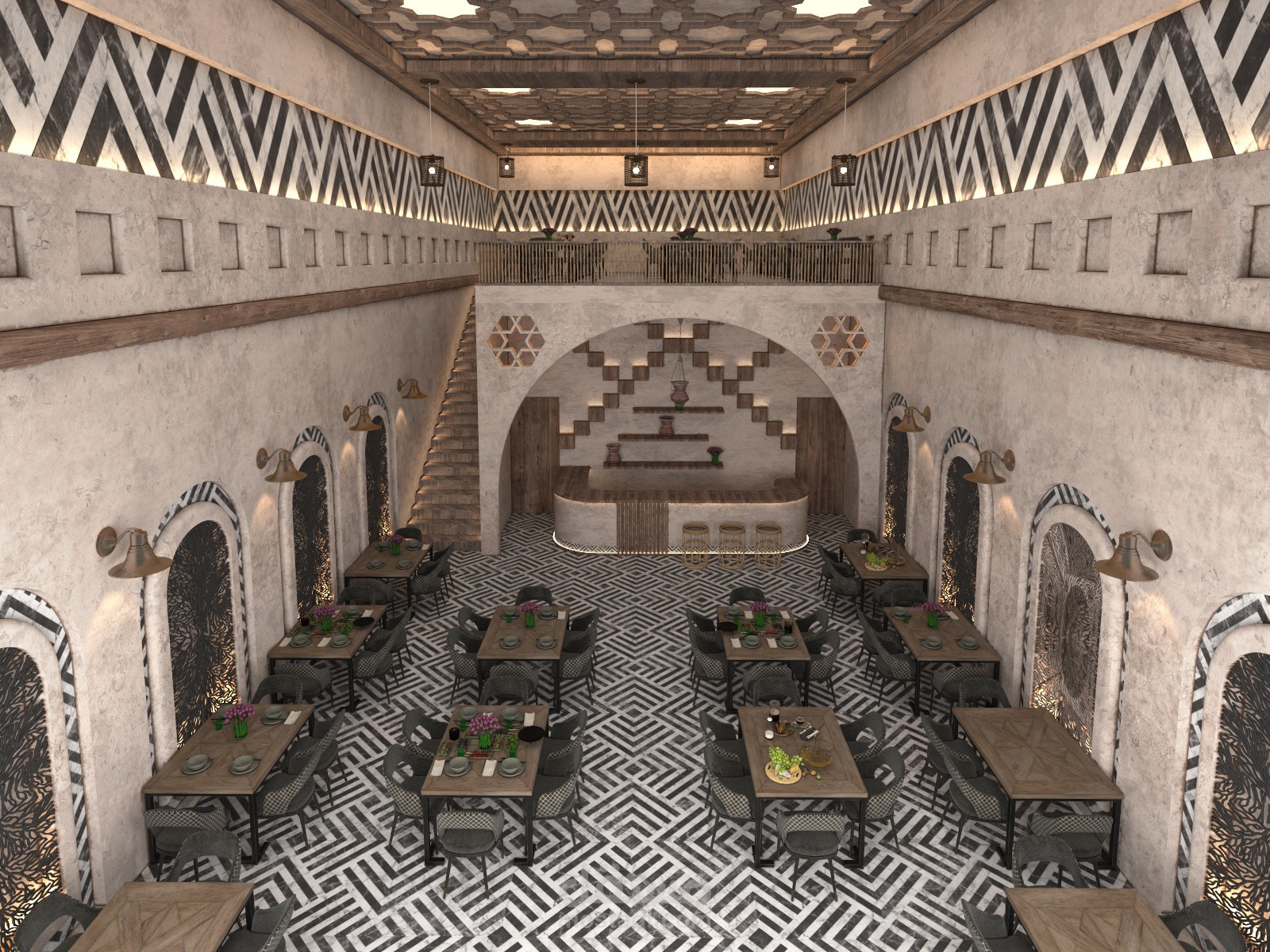 تصميم داخلي لمطعم على الطراز العربي