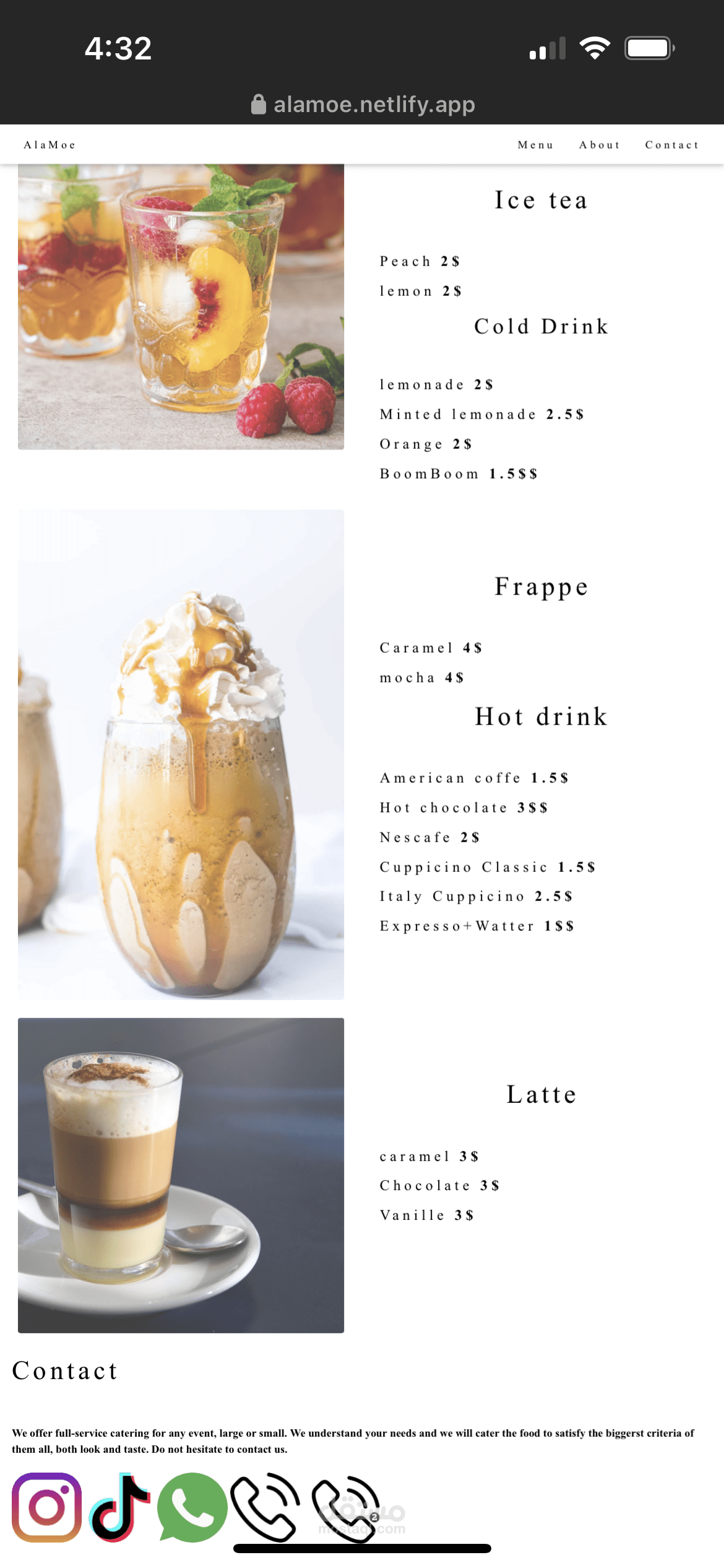 Menu  for restaurants