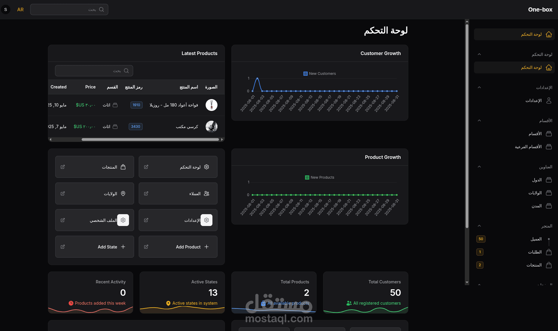 لوحة تحكم مخصصة باستخدام FilamentPHP - نظام إدارة متجر One-box
