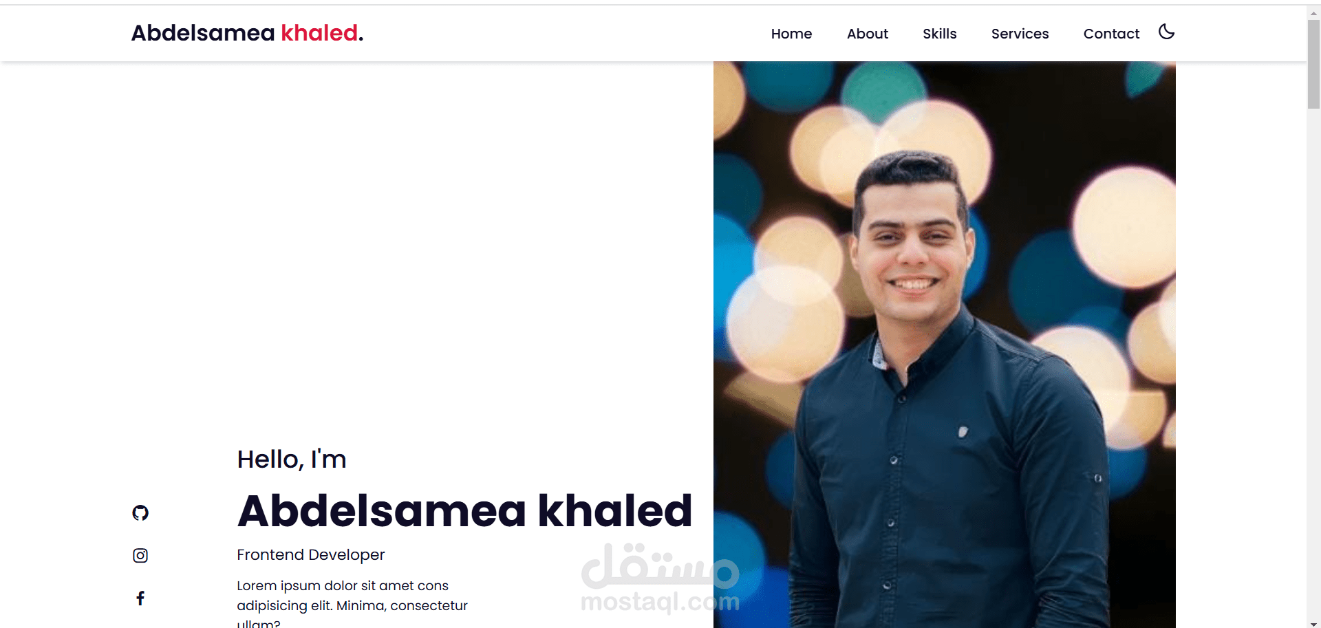 portfolio website written in HTML, CSS (with Bootstrap), and JavaScript,