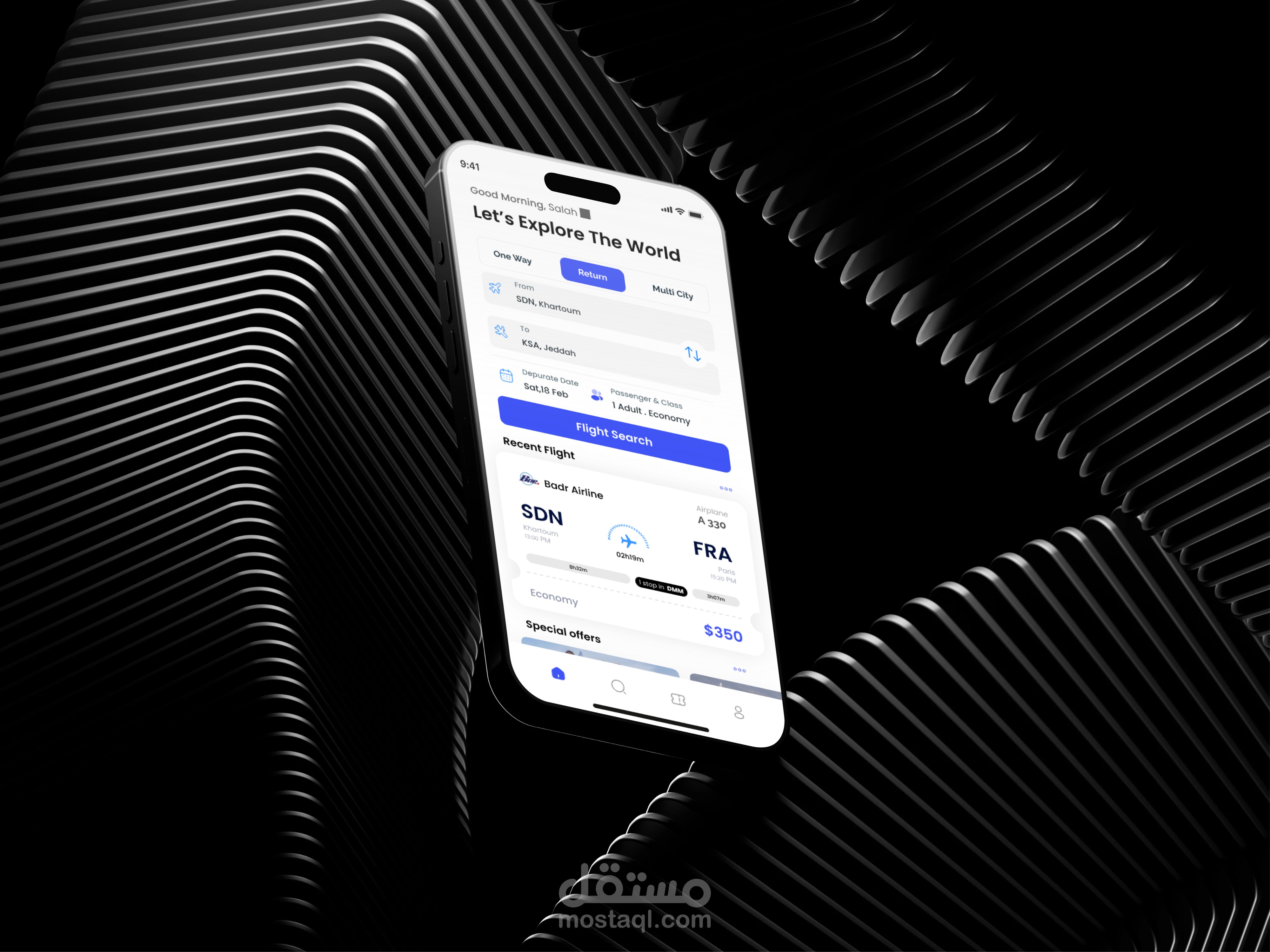 Flight Booking App | تصميم تطبيق موبايل للسفر