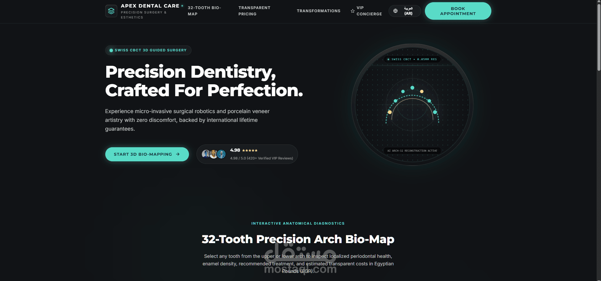 تصميم وتطوير نظام ويب طبي متكامل لعيادات الأسنان (Apex Dental Care) Demo